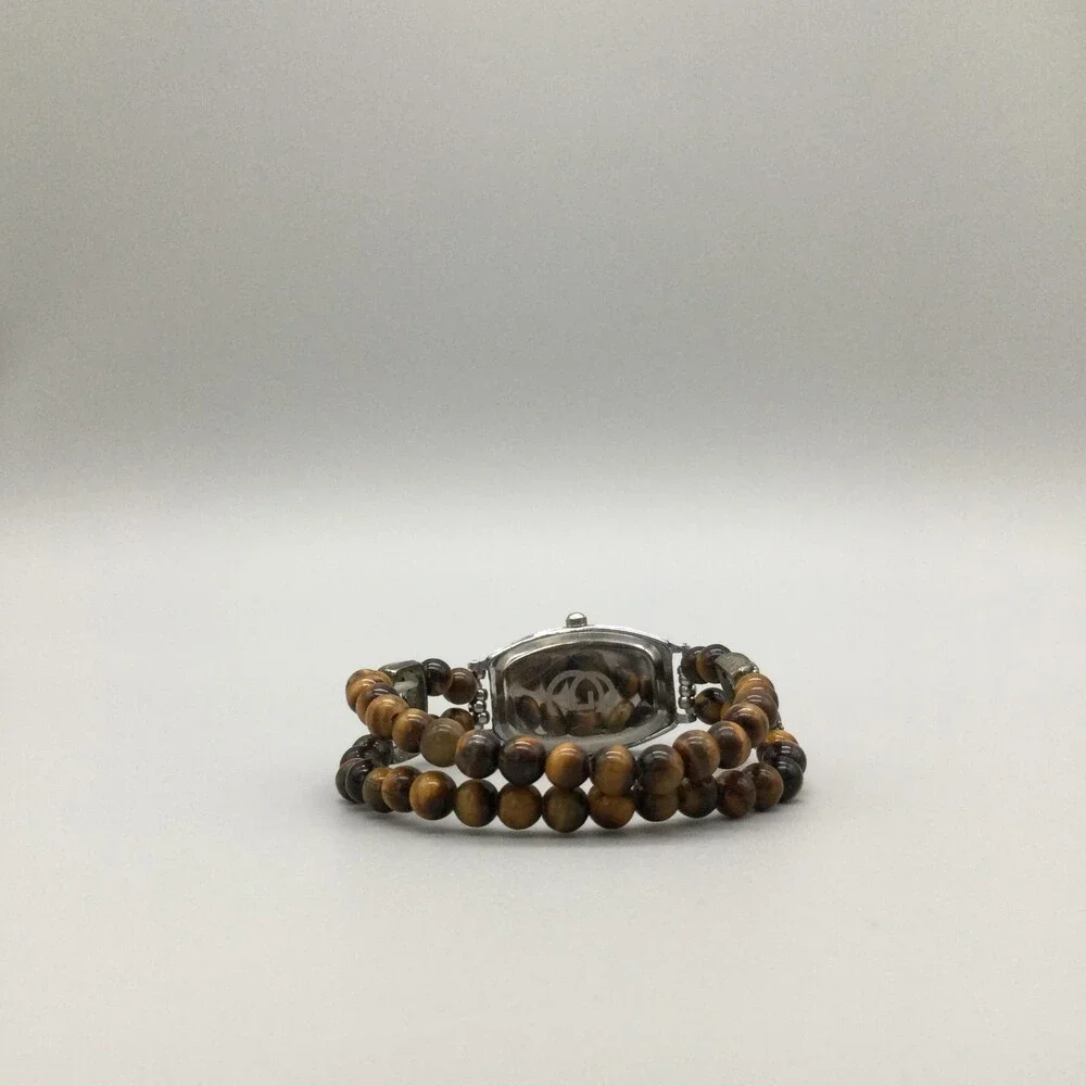 GC Beaded Bracelet Womens Watch 21mm White Dial Silver Tone Brown New Battery